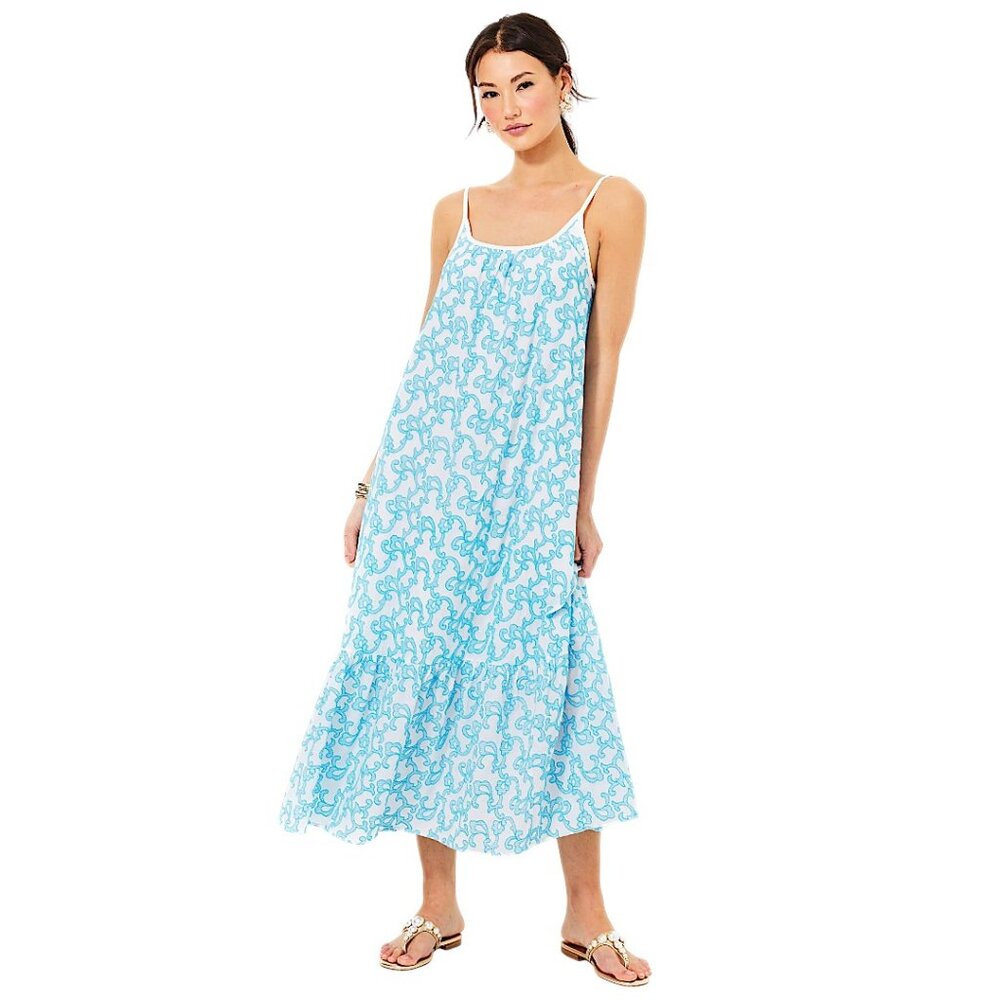 Lilly Pulitzer Amerie Embroidered Cotton Dress in Lunar Blue NWT - Size Medium